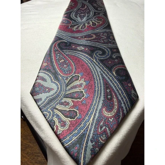 Paisley Silk Blend Neck Tie‎ Burgundy Blue Gray Formal Business - Picture 3 of 8